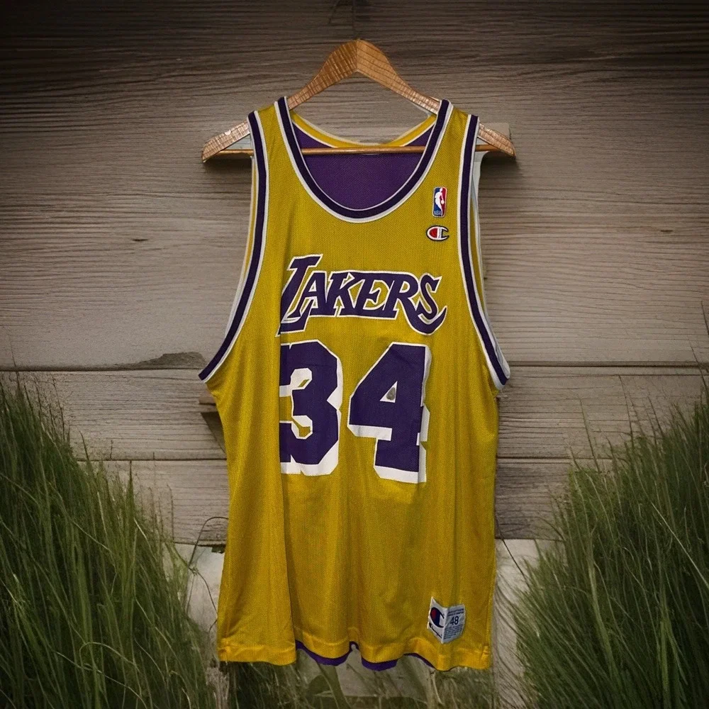 VTG Champion 34‎ Shaquille O'Neil Reversible La Lakers Basketball Jersey Sz. 48